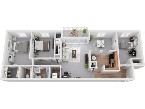 Floor plan for 2 beds, 1.5 baths, 1224 sqft